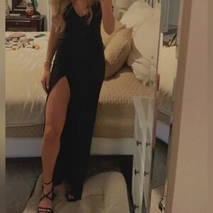 Black V-Neck Prom Gown with High Side Slit